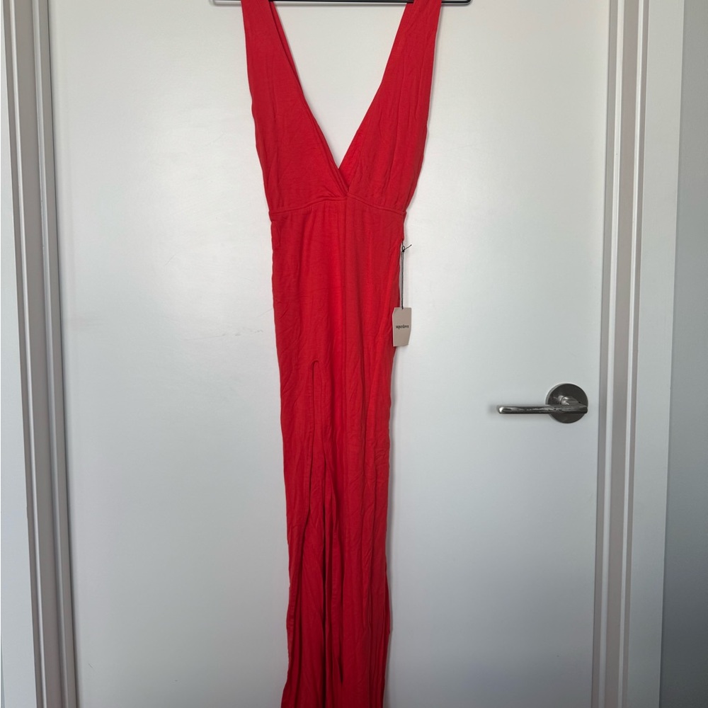 Vibrant Red Sleeveless Cotton Maxi Dress